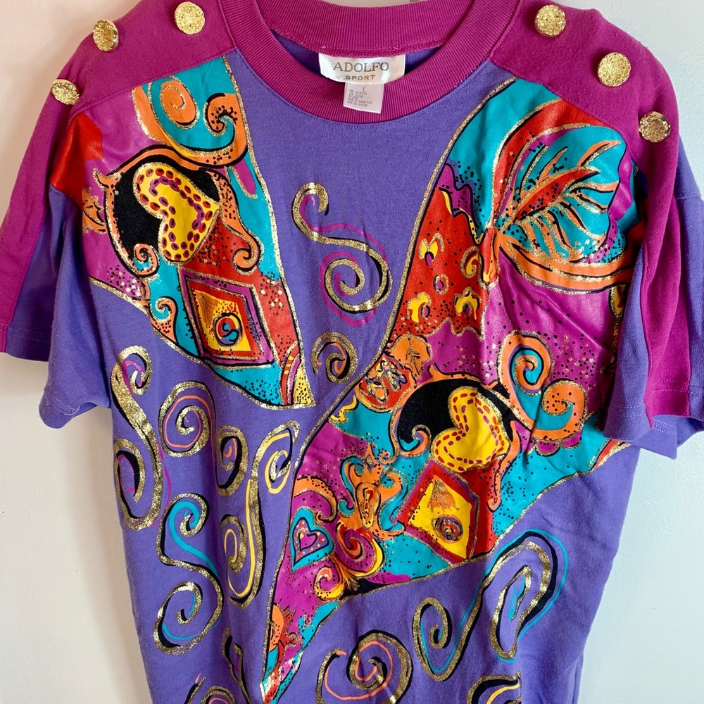 Vintage Adolfo Sport 90s Abstract Art Hearts Painted T-Shirt Dress Women’s L